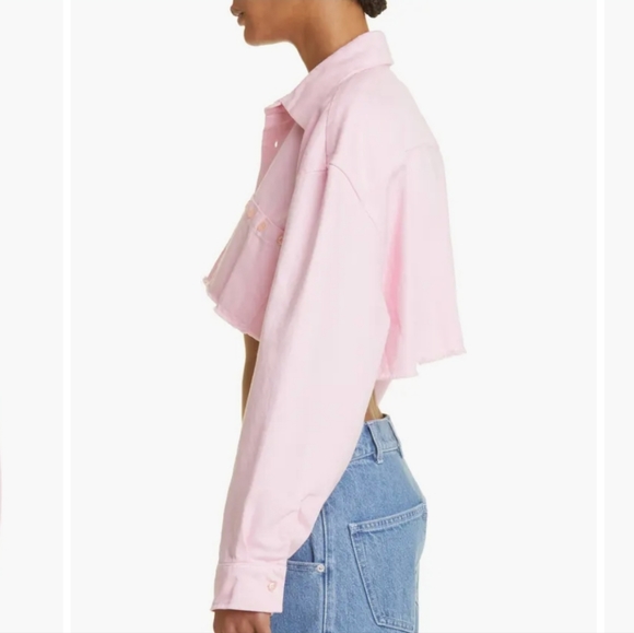 Liberal Youth Ministry Cropped Denim Button Up Shirt in Baby Pink M NWT HTF - Picture 5 of 13